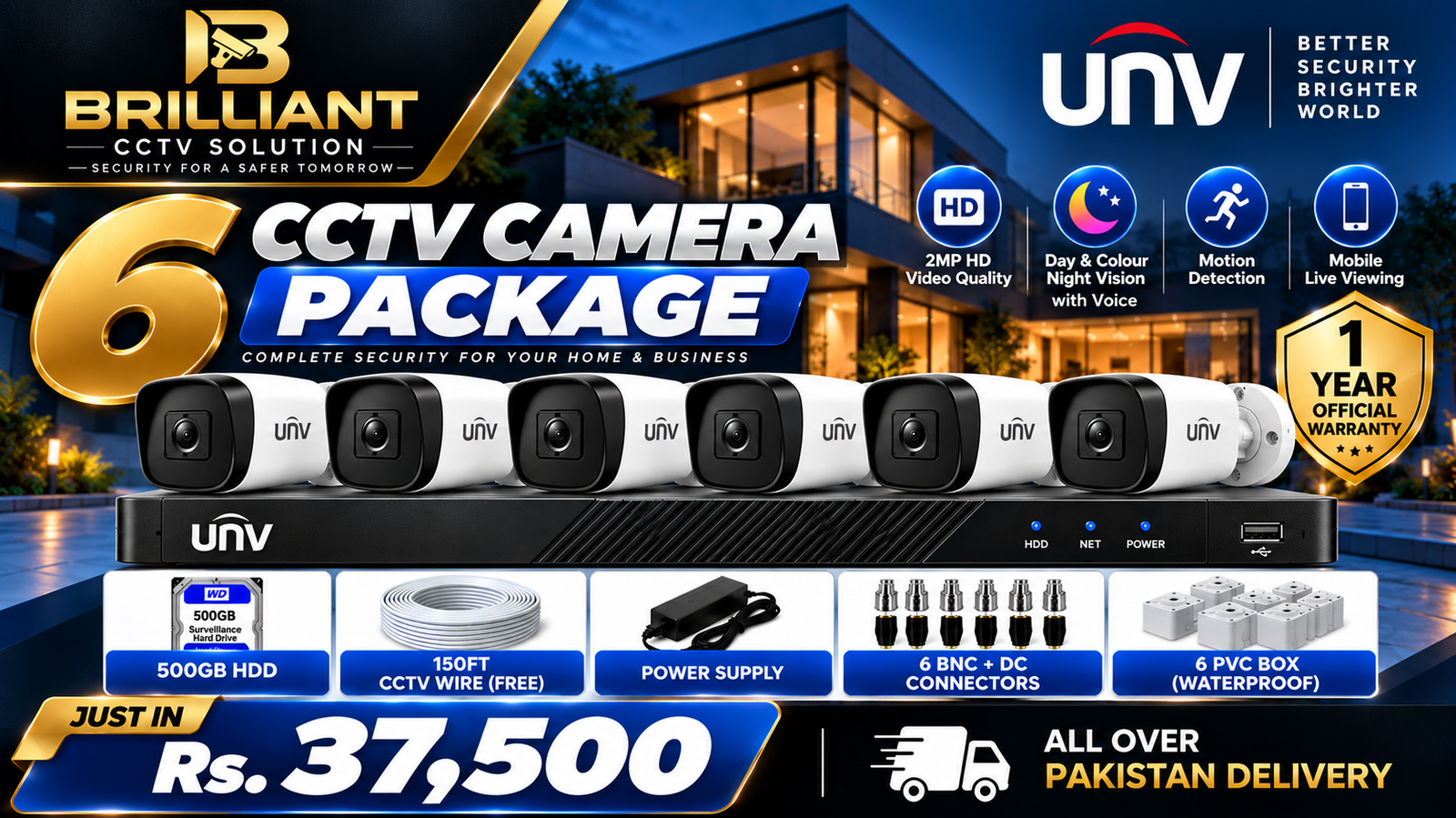 UNV 6 Full HD CCTV Camera Package