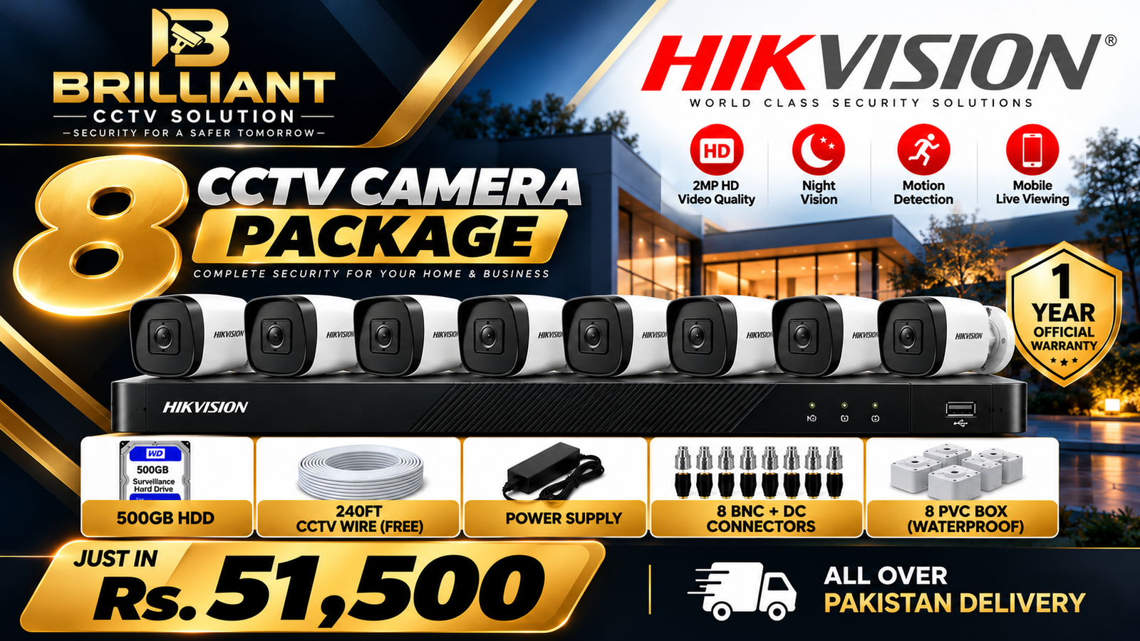 Hikvision 8 Full HD CCTV Camera Package
